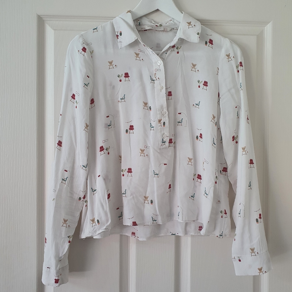 ZARA Office print blouse size xs - Picture 1 of 7